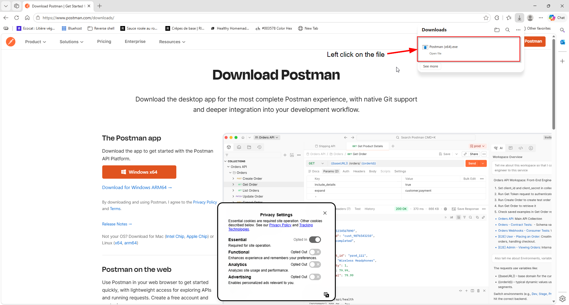 Open Postman installer