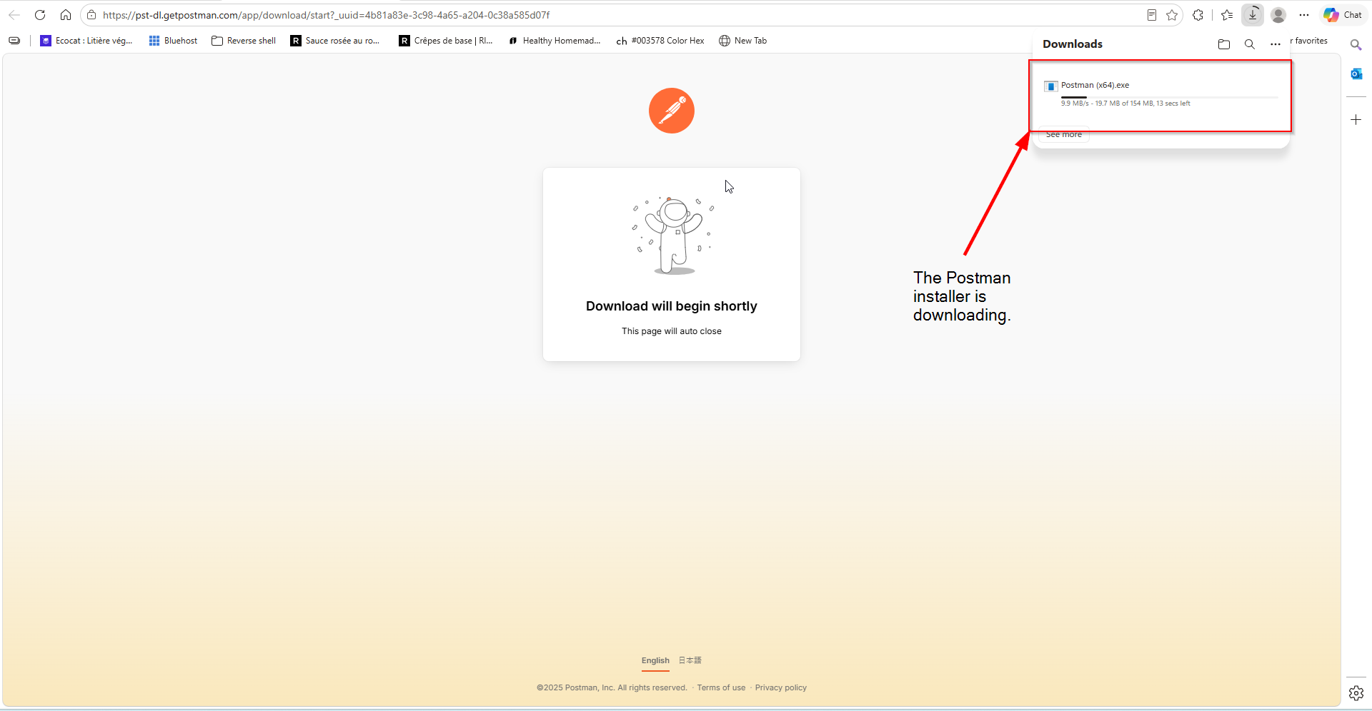 Postman installer downloading