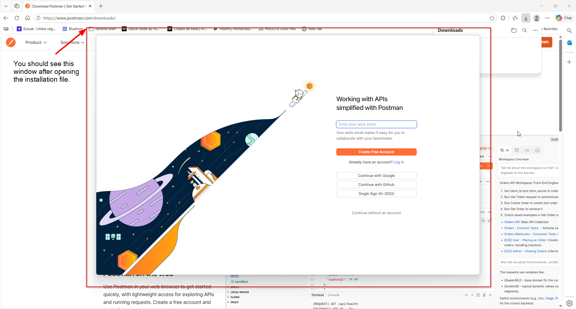 Postman installer open